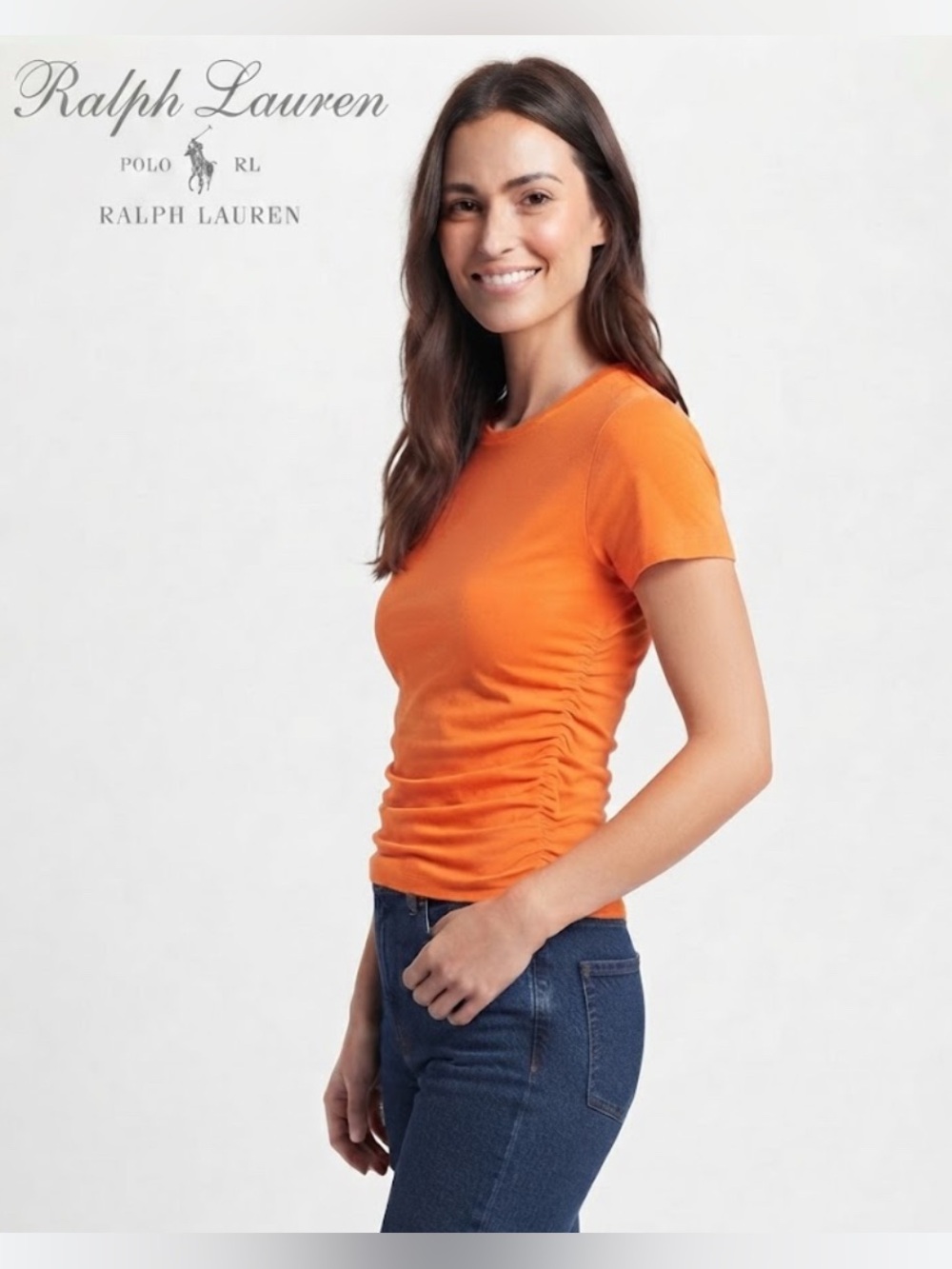 Ralph Lauren Orange Ruched Short Sleeve Tee, Women’s Size S
